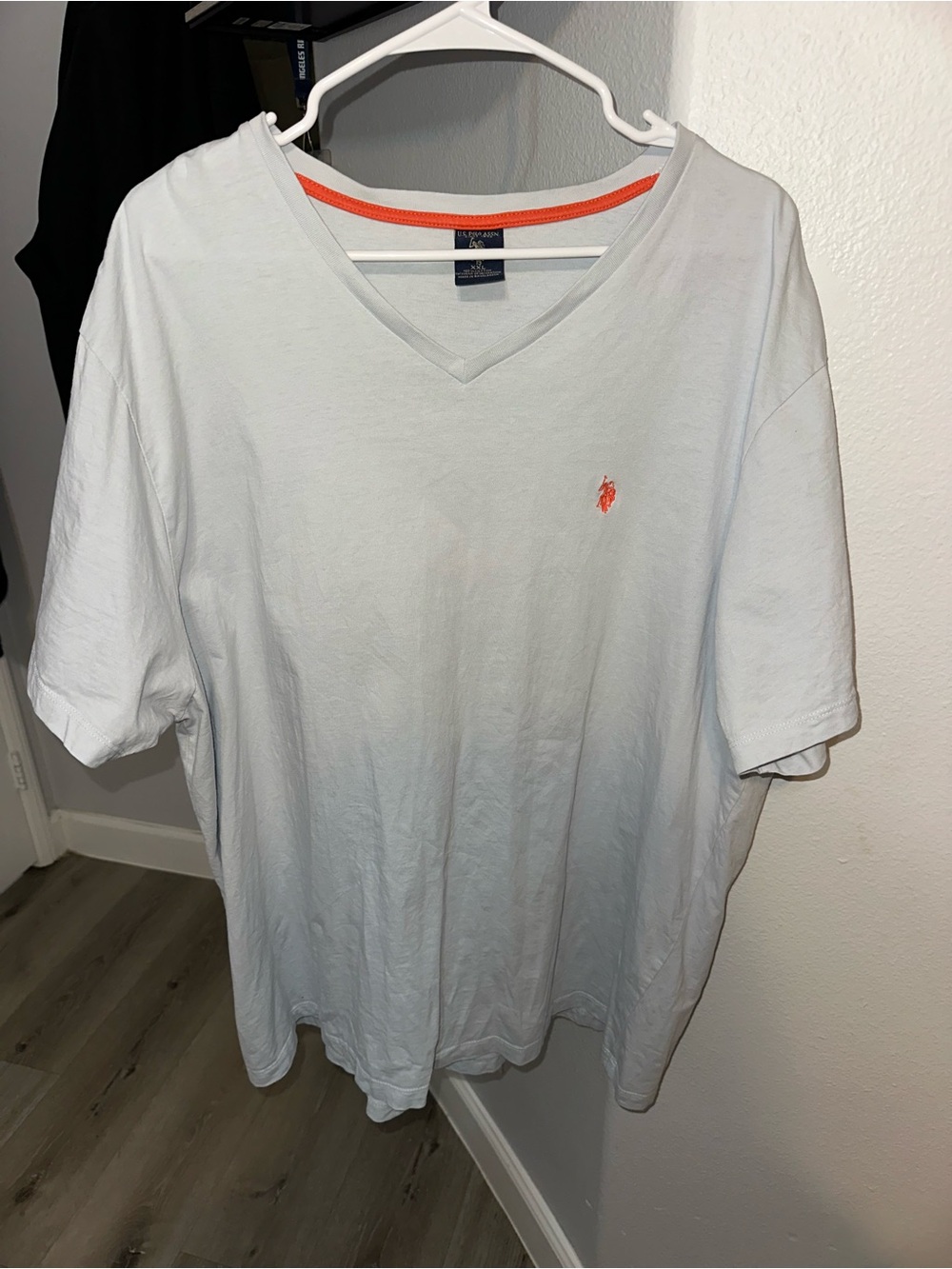 U.S. Polo Assn. White V-Neck Tee with Orange Trim